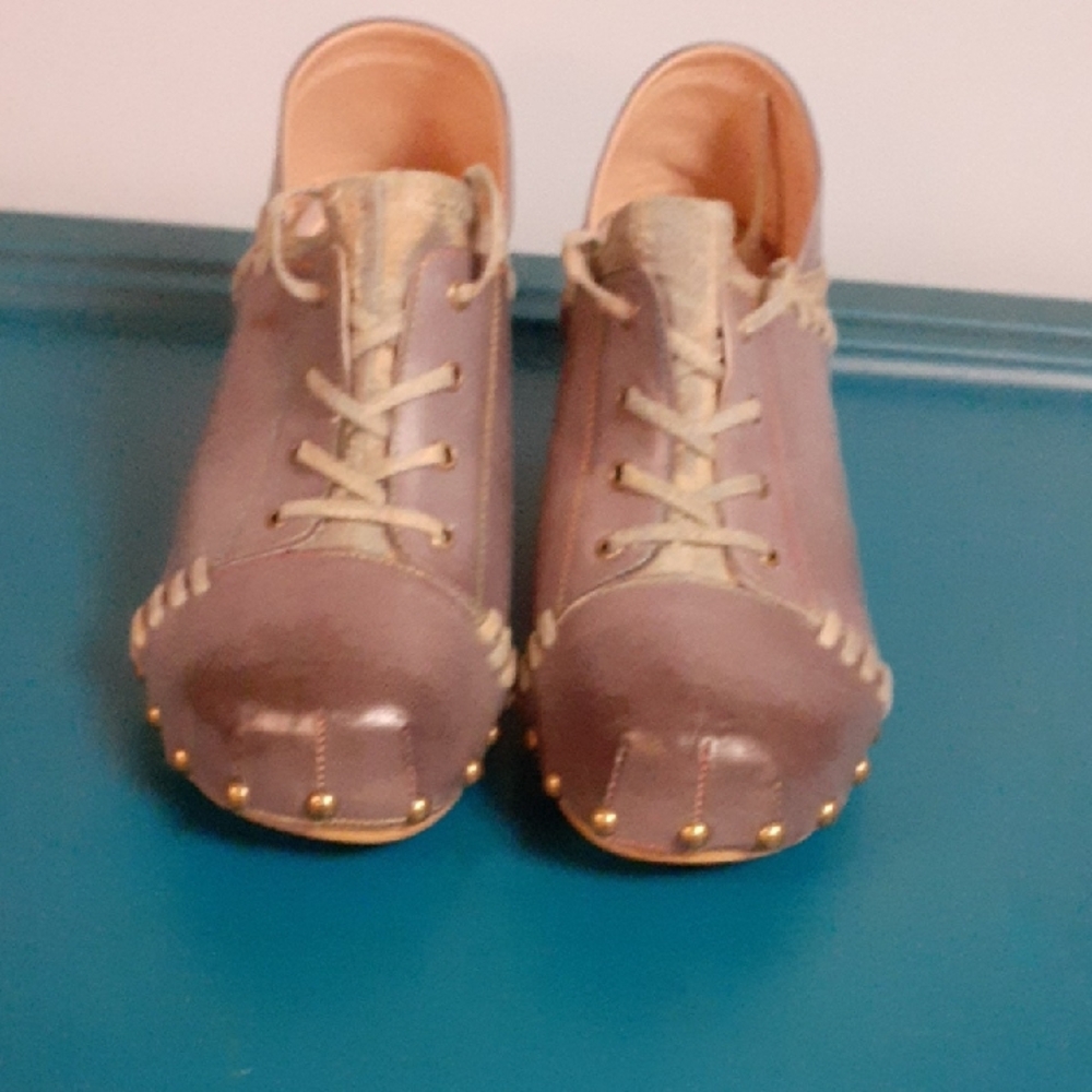 grey studded tie heeled booties size 8 1/2  brand new never worn